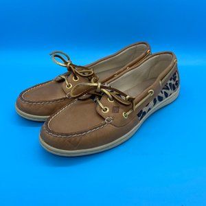 Sperry Firefish Leather Leopard Slip On Boat Shoes Brown